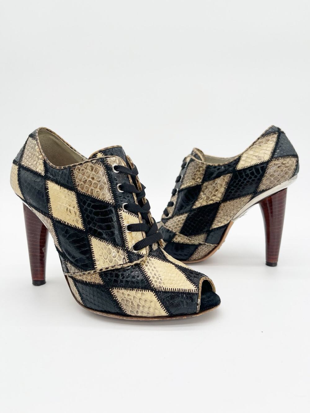 Dolce & Gabbana Runway S/S 2008 Snakeskin Patchwork Peep Toe Oxford Heels IT 38